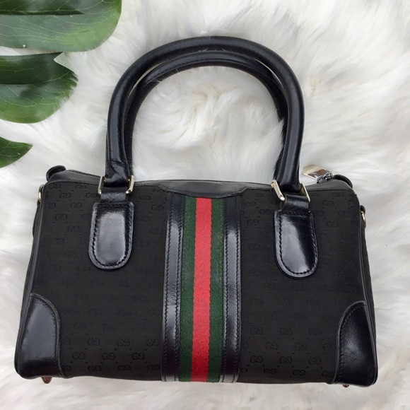 Vintage Gucci Boston Bag Web Black w/ Dust Bag - Picture 2 of 16